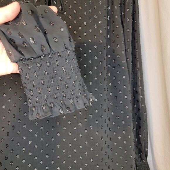 Ava & Viv Sparkling Dot Black Tie Front Relaxed Blouse - Picture 5 of 10